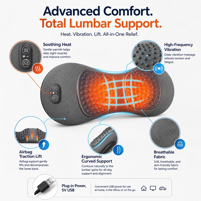 Electric Lumbar Support Pillow for Home & Office – Heated