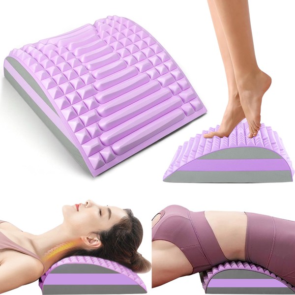 Neck & Back Stretcher, 2-in-1 Back and Neck Stretcher Posture Correction, Back Stretching Device, Back Massage Support for Relieving Neck Pain & Back Pain (Purple)