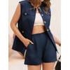 Tankaneo Womens 2 Piece Outfits Casual Suit Sets Sleeveless Button