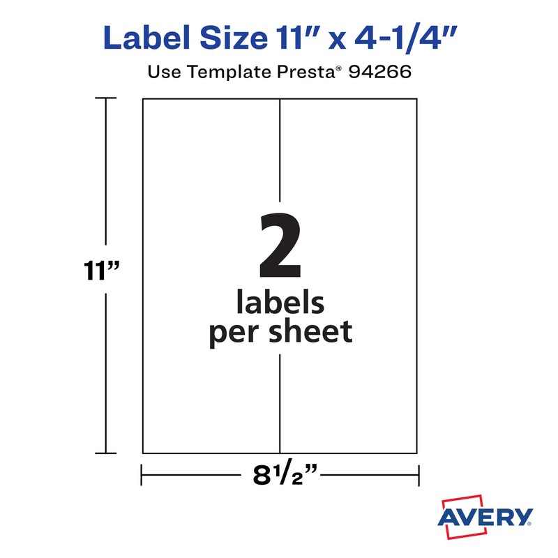 Avery Matte White Rectangle Labels, 11" x 4.25", 50 Matte