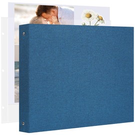 Remowith Large Scrapbook Album with 50 Sheets Plastic Sleeves and Scrap Book Paper 12x12 Inch, Linen Cover 3 Ring Photo album Scrapbooks for Wedding Baby Famliy Memory Blue
