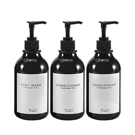 Dispensador de champú y acondicionador para Pared de Ducha, 3 cámaras, Botellas Recargables de champú y acondicionador con Etiquetas Impermeables (3 B