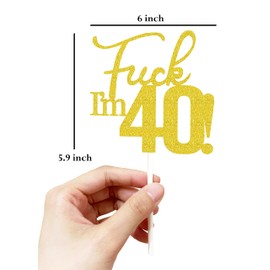 Decoraciones para tartas de cumpleaños, con purpurina dorada, 40 decoraciones para tartas, 40 decoraciones para tartas de 40 cumpleaños, 40 decoraciones para tartas de 40 cumpleaños, 40 decoraciones para pasteles, 40 decoraciones de cumpleaños de cuarent