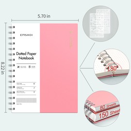 EMSHOI Notebook A5 Bullet Dotted Journal, 300 Pages/150 Sheets, 100gsm Dot Grid Paper, Waterproof Hardcover, Spiral Wirebound Notepad for Women Men Office School Work Writing, 14.5 x 21cm, Pink
