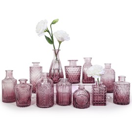 SUPMIND 12pcs Glass Bud Vase Set, Small Purple Flower Vases for Centerpieces in Bulk, Mini Vintage Vase for Wedding, Home,Table Decoration