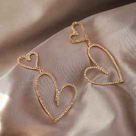 Cubahop 1 Pair Heart Love Dangle Drop Earrings Crystal Rhinestone Earrings Wedding Prom Jewellery Gift for Women Girls, Crystal