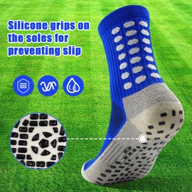 DECOVICI Kids Grip Socks 6 Pairs, Non Slip Soccer Socks for Boys Youth 8-12 Years, Sports Cushioned Crew Socks Basketball, Running(8-12 Years,6Black)