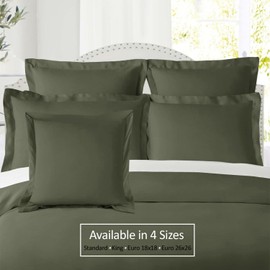 Nestl Soft Pillow Shams Set of 2 - Double Brushed Microfiber Pillow Covers - Hotel Style Premium Bed Pillow Cases, with 1.5” Decorative Flange, Euro 26"x26" - Olive Green