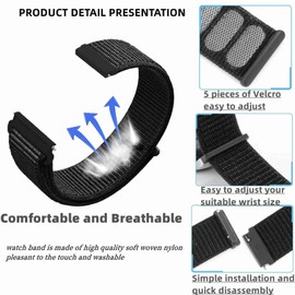 LYYLTX Nylon Fabric Watch Straps 20 mm/22 mm Strap for Men Women Replacement Strap Quick Release Smartwatch Sports Watches Replacement Strap Adjustable Soft Breathable Watch Strap, 22 mm