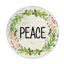 DecStic Welcome Sign Christmas Peace Round Aluminum Sign Christmas Mistletoe Wreath Sign Christmas is Coming Metal Signs Posters for Garage Family Cafe Bar Farm Wall 9x9in