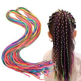 Pack of 60 Premium Quality Dreadlock Hair Bobbles, Braided Rainbow Hair Ropes, Colour Gradient Hair Strands for DIY & Party Stylings, Girls Hair Accessories, 90 cm for Dreads for Braiding