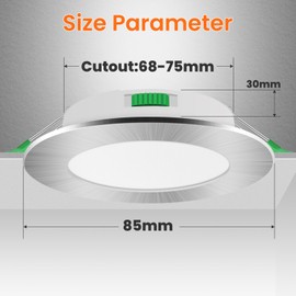 ALUSSO LIGHTING Recessed Spotlight LED, 5 W 460 Lumen LED Recessed Spotlight, 230 V, 3CCT 3000 K, 4000 K, 6500 K, Dimmable Ceiling Spotlights, IP44 Ceiling Spotlight for Kitchen, Living Room,