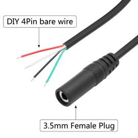4Pcs 3.5mm Female Plug to Bare Wire Open End Cable 1M/3FT, TRRS 4 Pole 1/8'' 3.5mm Female Jack Stereo Audio Wire Replacement Cable, for 3.5mm Audio Earphone Microphone etc DIY Replacement & Repair