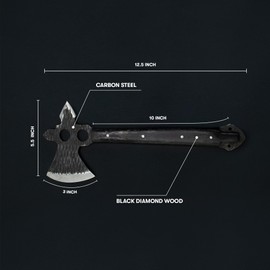 Titan International Knives Hunting Tomahawk Axe 1080 Carbon Steel Fixed Blade Diamondwood Handle with Sheath for Camping/Bushcraft/Outdoors