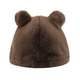 VPTMRP Furry Beanie Fur Bear Ear Women Cute Outdoor Warm Hat Fuzzy Fur Slouchy Beanies (Brown)