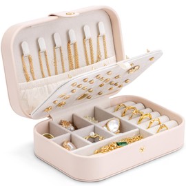Vlando Jewellery Box, Travel Jewellery Organiser with Earring Holder, Travel Jewellery Case for Rings, Necklaces, Bracelets,Earring Organiser,Gifts for Women,Pink