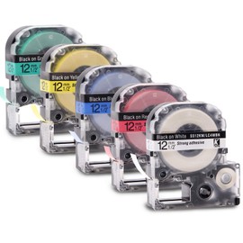 Labelwell 5X Color Compatible for Epson LC-4WBN9/LC-4LBP9/LC-4RBP9/LC-4YBW9/LC-4GBP9 Label Tape for Epson LabelWorks LW-300L LW-400 LW-600P LW-500 LM-700 LW-900P LW-300 LW-700 Printer, 12mm x8m