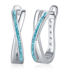 Silver Turquoise Hoop Earrings for Women 925 Sterling Silver Small Hinged Huggie Earrings Jewelry Gifts for Women Christmas, Turquoise