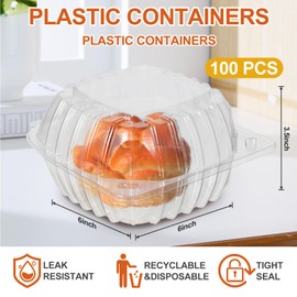 mekueeex 100 Pack Disposable Plastic To Go Containers with Clear Lids, 5.8 x 5.8 x 3.15 Inch Hinged Top Square Clamshell Food Boxes for Salad, Dessert, Bakery Supplies