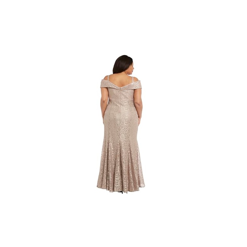 R&M Richards Women's Petite Elegant Off The Shoulder Gown, Champagne