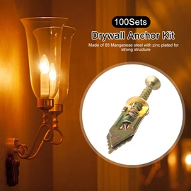 LKEREJOL 100sets Drywall Anchor Kit with Screws Self Drilling Hardware Manganese Steel Drywall Anchor Kit(Gold)