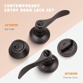 KNOBWELL 2 Pack Keyed Alike Door Lever Handle with Single Cylinder Deadbolt, Oil Rubbed Bronze Exterior Door Knob Lock Set with Deadbolt, Front Door Entry Lever Lockset and Deadbolt Combination Set