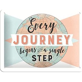 Nostalgic-Art Retro Tin Sign Every Journey Begins - Gift Idea for Travel Lovers Metal Vintage Design with Saying 15 x 20 cm