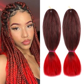 Ombre Red 30 Inch Braiding Hair Pre Stretched 400g/pack Soft Yaki Texture Hot Water Setting Braid 70cm Long Hair Extensions Professional Synthetic Expression Hair For Box Braids (MT3100#)