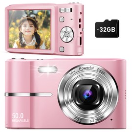 Digital Camera, FHD 1080P Kids Camera, 50MP Point and Shoot Camera with 16X Zoom Anti Shake, Compact Portable Small Camera for Girls Boys Teen Student with 32GB Card, 2 Batteries