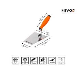 Mivos Masonry Trowel Trapezoidal Trowel 160 mm Stainless Steel - Rustproof Plastering Trowel 160 mm x 75 mm with Soft Grip - Trapezoidal Smoothing Trowel for Masonry Work - Made in EU