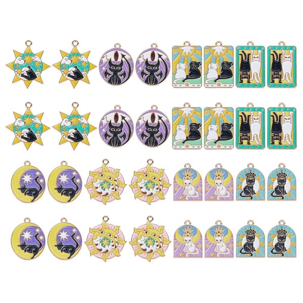 DICOSMETIC 32Pcs 8 Styles Cat Pattern Charms Alloy Tarot Card