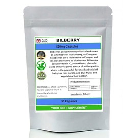 Bilberry Capsules 500mg- Premium Quality (High Strength) Natural No Additives (30)