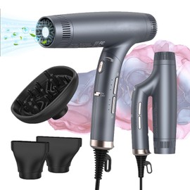 Professional-Lonic Hair Dryer 1500W Dual Ionic Blow Dryer, Powerful Brushless and High Speed for Fast Drying, Foldable Magnetic Nozzle and 12 Hair Drying Modes Super Quiet for Home Travel or Salon