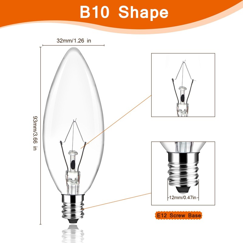 Brtstiun E12 6O Watt Incandescent Candle Light Bulbs, Dimmable B10