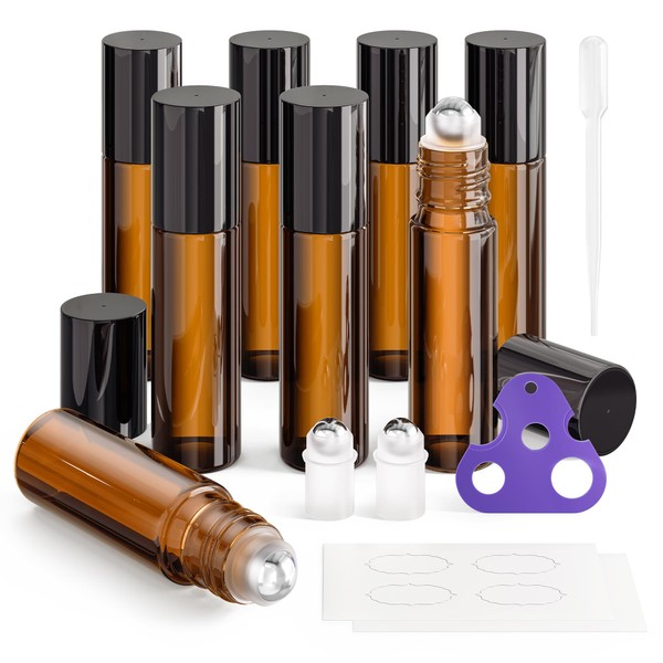 ULG 8-Pack Essential Oil Roller Bottles 10ml, Empty Bottles with