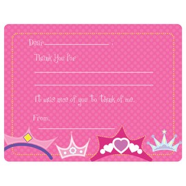 Script and Scribble Princess Crowns Fill-in Thank You Note Cards for Kids, 5.5" X 4.25" Notecards with White Envelopes