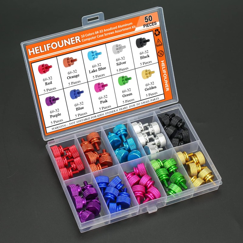 HELIFOUNER 50 Pieces 6-32 Thread Anodized Aluminum Computer Case Thumbscrews,