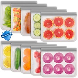 ANZNKU 10 Pack Reusable Sandwich Bags, Reusable Food Storage Bags, Dishwasher Safe Silicone Bags Reusable Storage, BPA Free PEVA Reusable Freezer Bags, Leak-proof Reusable Lunch Bag for Kitchen