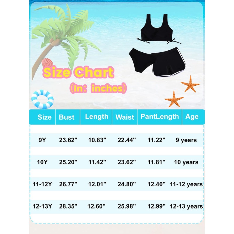 Girls 3 Piece Swimsuits Cute Bikini Set Bathing Suit with