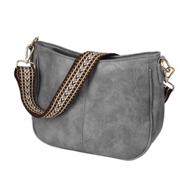 FuninCrea Women Shoulder Bag PU Leather Waterproof Crossbody Bags for Women, Cross Body Bag Women Large Capacity Handbags with Detachable and Adjustable Wide Shoulder Straps (Grey)