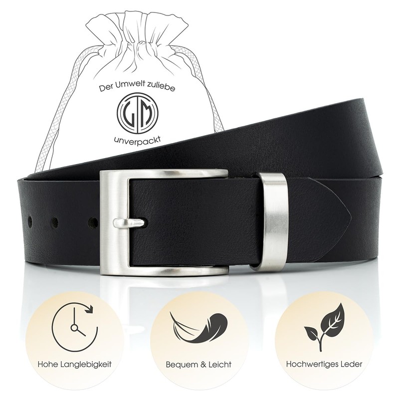 Mens leather belt / Mens belt LINDENMANN, XXL, black, 3934,