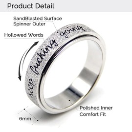 Spinner Ring Fidget Toys Adults Anxiety Ring Fidget Ring Women Men Keep Lucking Going Ring Spinning Ring Silver Figit Ring Anxiety Relief Ring Stainless Steel Size 7