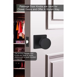 goldenwarm Passage Door Knobs Black, Zinc-Alloy Heavy Duty Closet Door Knobs, Contemporary Matte Black Door Knob Passage, Matte Black Door Knob for Hallway(1 Pack)