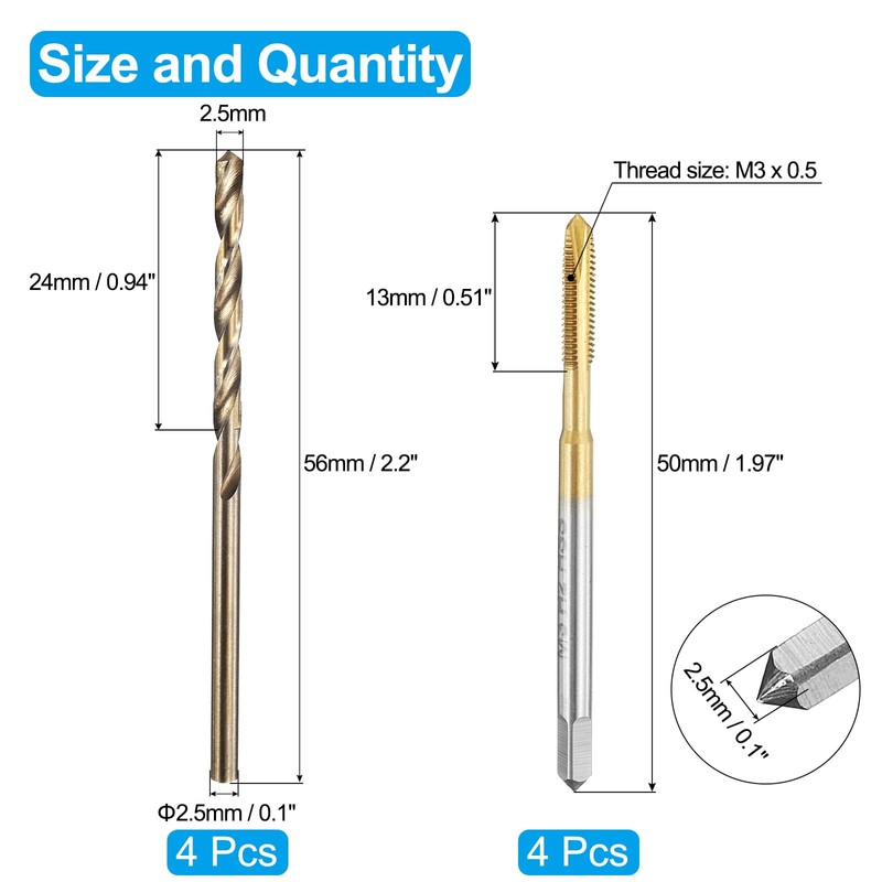sourcing map Tap and Drill Bit Set, 4pcs M3 x