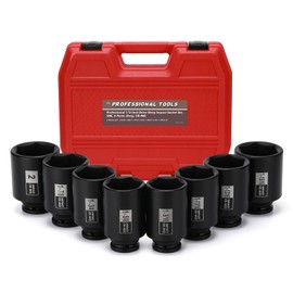 Mayouko 1/2" Drive Spindle Axle Nut Impact Socket Set, CR-MO, 6 Point, 1-9/16",1-5/8",1-11/16",1-3/4",1-13/16",1-7/8",1-15/16",2", SAE, 90mm Length