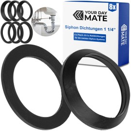 Seal Set for 1 ¼ Inch Siphons, 4 x Wedge Seals, 4 x Flat Seals, Made of Rubber, in Black, for Bathroom, Kitchen, Sink Seal, Drain Sealing Rings 1 1/4 Inch, Sealing Rings Odour Trap Siphon