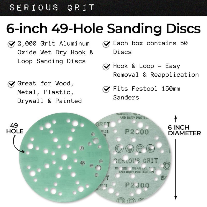 Serious Grit - 6-Inch 49-Hole 2000 Grit Sanding Discs -