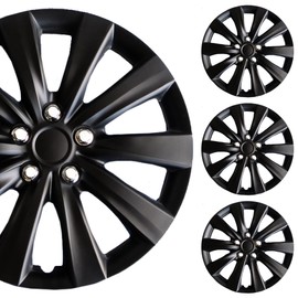 PACRIM 16" Universal Gloss Black Car Wheel Cover/Hubcap Set | Replacement Snap On | Set of 4 | Univeral Fit for 16 Inch Base Stock Rims