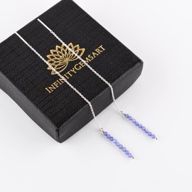 InfinitygemsArt Tanzanite Earrings for Women Beaded Gemstones Threader Pair Natural Beads December Birthstone Gifts for Women, Energy Healing Crystals Jewelry in Silver Plated Chain Valentines Day Gifts For Her