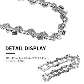 JUUDDENPARTS 3Pcs Pole Saw Chain 3/8" LP Pitch, 0.050" (1.3 mm) Gauge for 8" (20cm) Bar, 33 Drive Links Low Kickback Chain, Replacement for Titan TTL650GDO